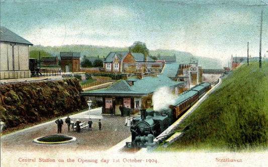 Strathaven Central Station on opening day 1st October 1904, colourised photo print