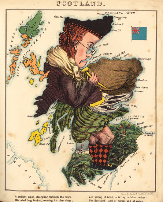 Scotland caricature map print (1860s) by Elizabeth Lancaster